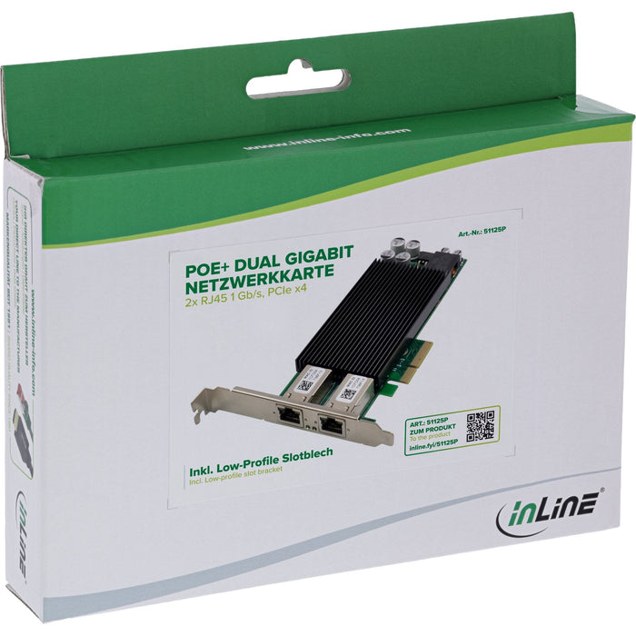 Inline Dual Gigabit Tarjeta De Red - 2x Rj45 1 Gb/S - Pcie X4 - Poe+