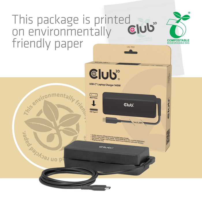 Club3d Laptop-Cargador Usb-C Pd3.1 140w, Gan Retail