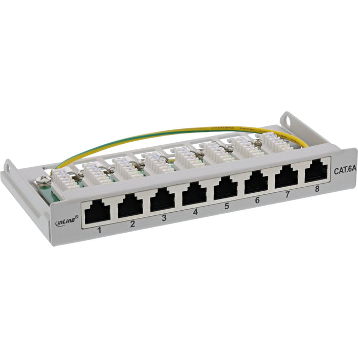 Patch Panel Inline Cat.6a 0.5u 8 Puertos, Montaje En Mesa/Pared, Gris Claro, Ral7035
