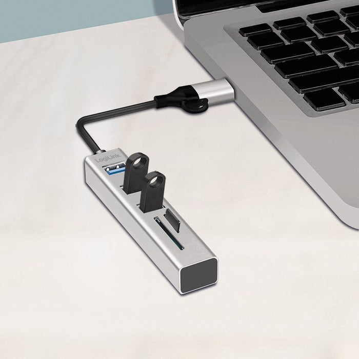 Hub Usb 3.0, 3 Puertos Usb-A, Ranura Sd/Microsd, Cable De Conexión 2 En 1, 5 Gbit/S, Plateado