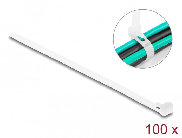 Delock Cablebinder Wiederverwendbar L 150 X B 7,2 Mm 100 Stück Weiss