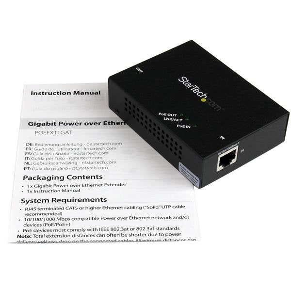 Startech.Com Extensor Poe+ Gigabit 802.3at/Af Alargador De Alimentación Por Ethernet 100m Repetidor 1gbe 10base-T 100base-Tx 1000base-T Hasta 100 M Para P/N: St12mhdlanu