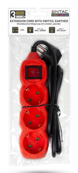 Entac Meckdosenleime 3fach 1,5m Schalter Rot