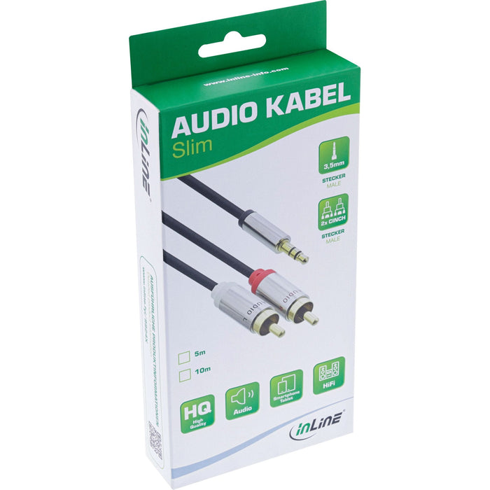 Cable De Audio Delgado Inline De 3,5 Mm Macho A 2x Rca Macho De 5 M