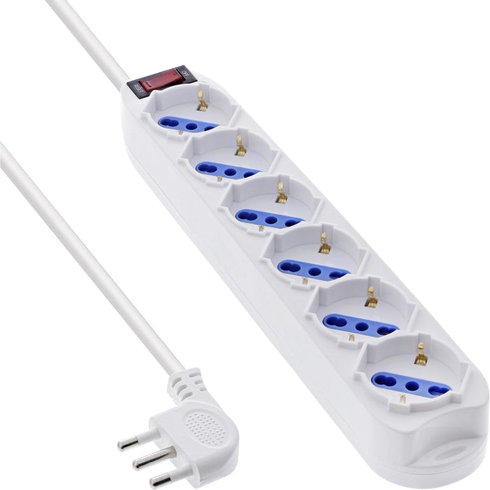 Inline® Power Strip Italy, 6-Way, With Switch, 1.5m, White
