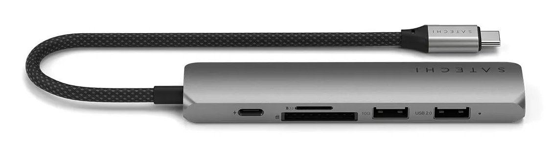 Satechi 6-In-1 Usb-C Slim Multiport Adapter - Aluminiowy Adapter Do Urzadzen Mobilnych Usb-C (Usb-C, 2x Usb-A, 4k Hdmi, Czytnik Kart Micro/Sd) (Gris)