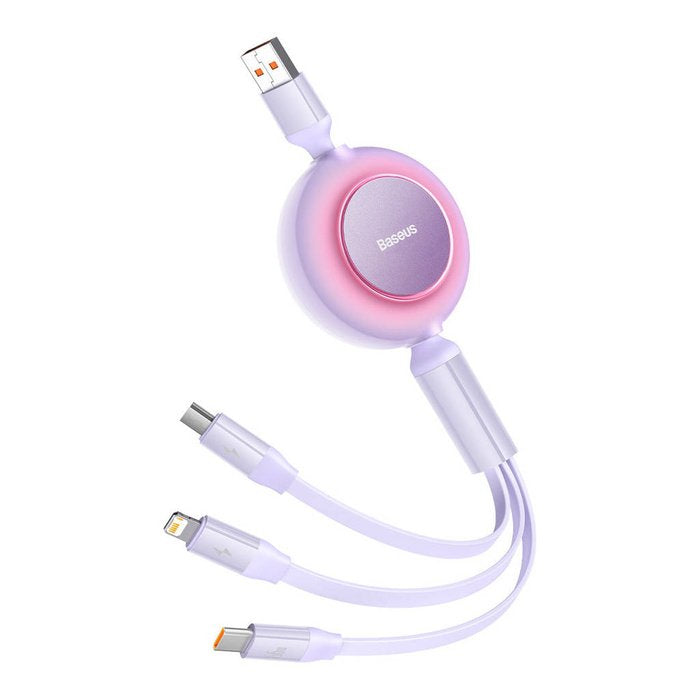 Bright Mirror 2 Series Retractable 3-In-1 Fast Charging Data Cable Usb To M+L+C 66w 1.1m Purple