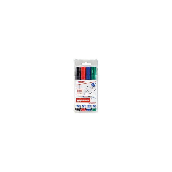 Edding 660 Pack De 4 Rotuladores Para Pizarra Blanca Punta Redonda - Trazo Entre 1.5 Y 3mm - Recargable - Secado Rapido - Colores Surtidos