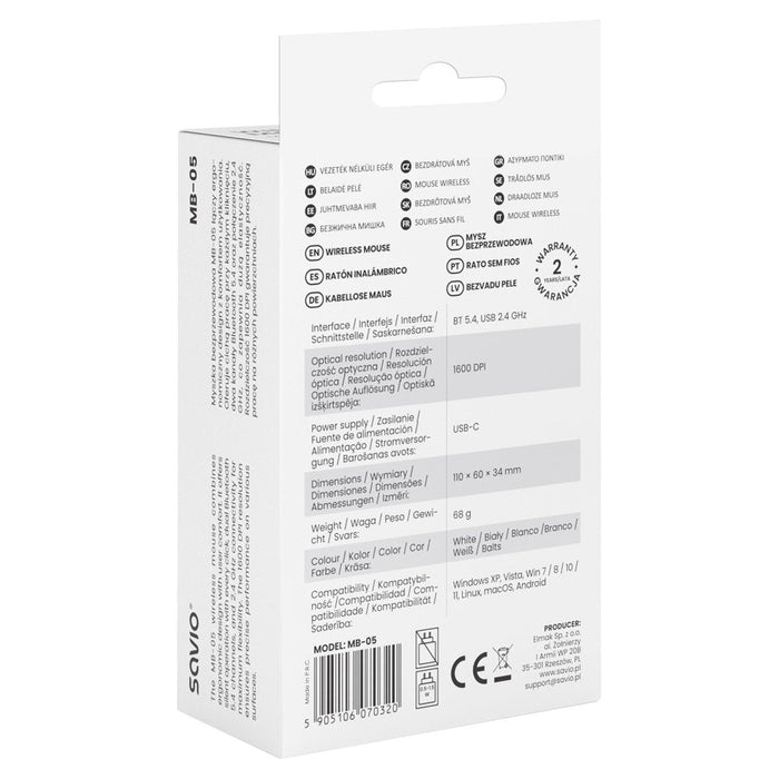 Savio Mb-05 Ratón Universal Ambidextro Bluetooth 1600 Dpi