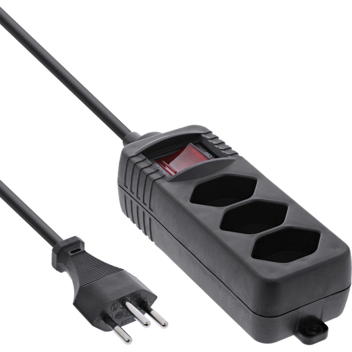 Regleta De Enchufes Inline Suiza, 3 Vías, Con Interruptor, 1,5 M, Negro