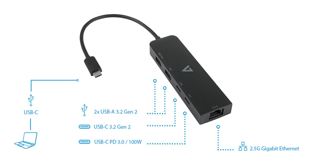 V7 V7ucrj25ghub-Blk Hub De Interfaz Usb 3.2 Gen 1 (3.1 Gen 1) Type-C