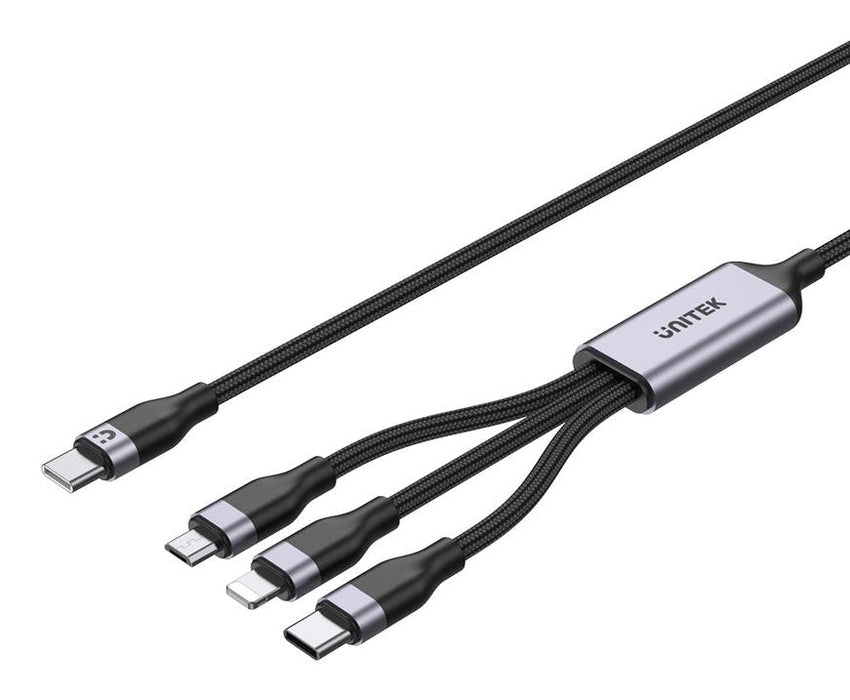 Cable Unitek C14101agy01-1.5m Usb-C 3in1 To Lightning Usb-C Micro Usb Multi Charging Black