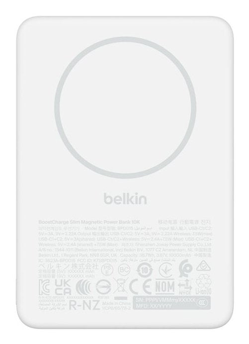 Belkin Boostcharge Slim 10000mah Mag.Powerb. 7,5w Weiss Bpd015hqwh