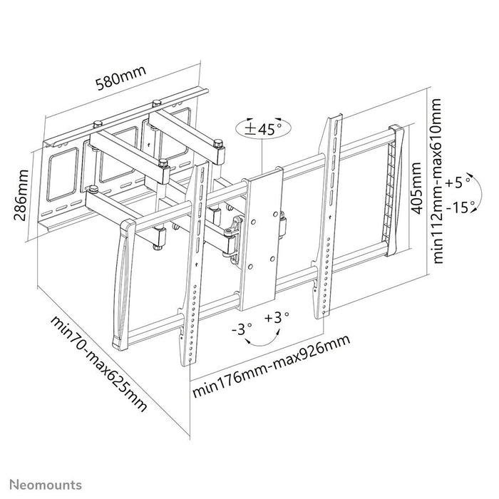 Neomounts Lfd-W8000 Tv Monitor Wallmount 60-100" Max 100kg Full Motion Tilt Swivel Vesa900x600 Public Universal