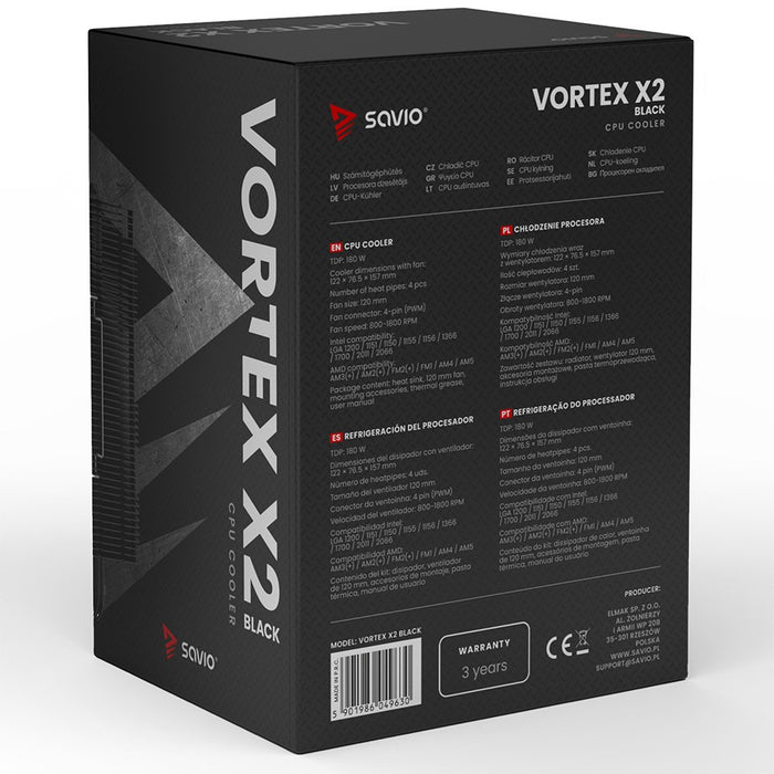 EAN 5901986049630 - Savio Vortex x2 Black Placa base Refrigerador de aire 12 cm Negro 1 pieza(s) imagen 13