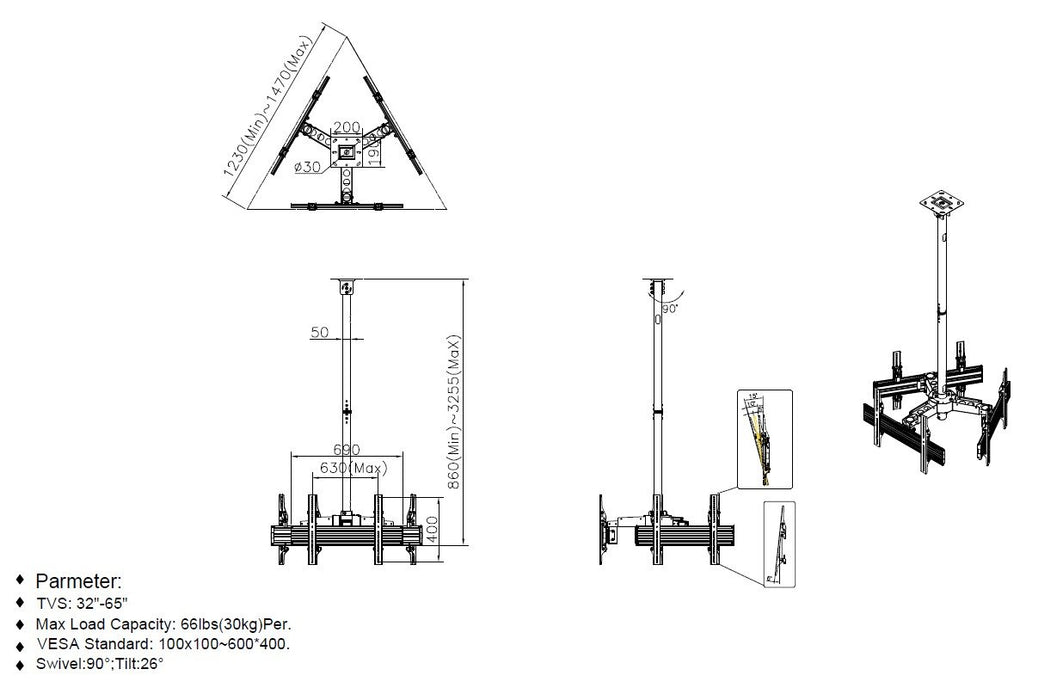 EAN 4015867207987 - Equip 650371 soporte para pantalla de señalización 165,1 cm (65") Negro imagen 4