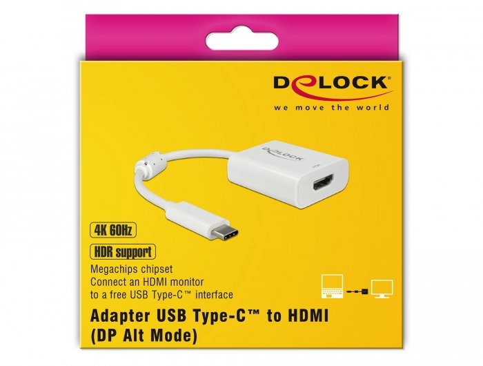Adaptador Usb Delock, Conector Usb-C> Hdmi Socket White, 10 Cm, 4k 60hz, Con Función Hdr 63937
