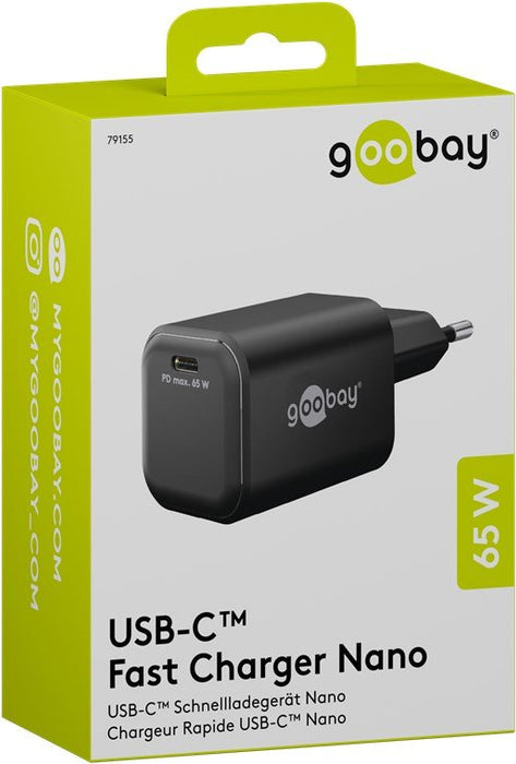Cargador Rápido Goobay Usb-C Pd Gan Nano 65 W (Negro) 79155