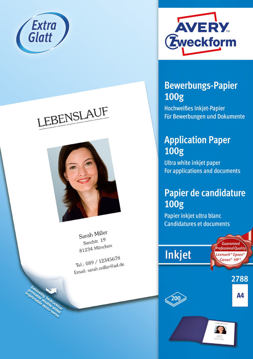 Avery Zweckform Bewerbungs-Sets Inkjet Din A4 Satinado 100 G M²
