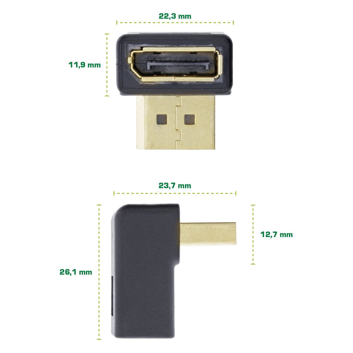 Adaptador Inline Displayport, Displayport Macho/Hembra En Ángulo Hacia Abajo