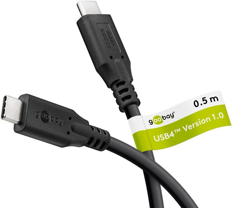 Goobay Usb4 Gen 3x2 Cable, Usb-C Stecker > Usb-C Stecker, 40gbit/S (Negro, 0,5 Meter, Pd, Laden Mit Bis Zu 100 Watt) 74190