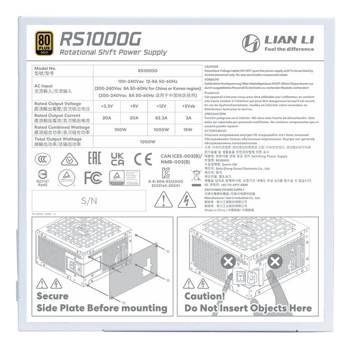 Power Supply Lian Li Edge Gold 1000 Atx 100 - 240 V 1000 W G9p.Rs1000g.Wh00.Eu