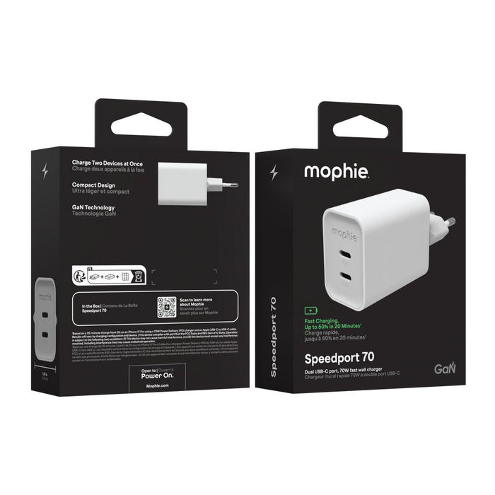 Zagg Mophie Fuente De Alimentación Gan 70w 2x Usbc 2026 Wei