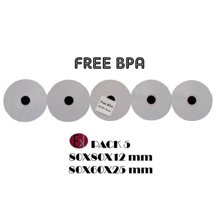 Ekrit Rollo Térmico Sin Bpa 80x80x12mm 65grs -5u-