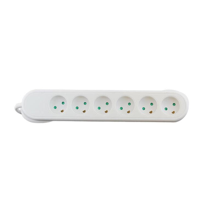 El-StikdSe Med 6 Udtag  M/Jord, 3,0m Ledning, Hvid