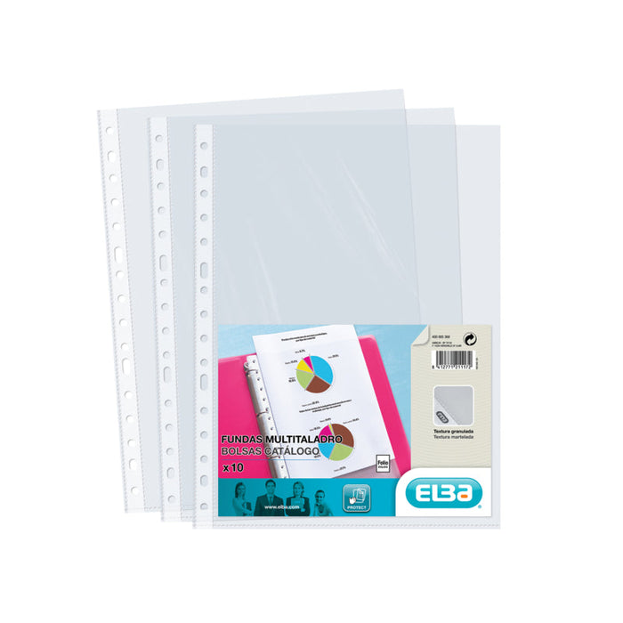 Elba Pack De 10 Fundas Multitaladro Standard Folio - Material De Pp De 90? - Color Piel Naranja Transparente