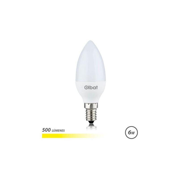 Elbat Bombilla Led - 6w - Lumenes 500 3000k Luz Calida E14 - Angulo 180º  37x100mm Blanco