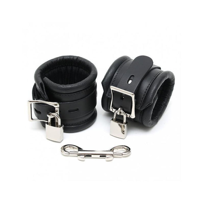 Esposas De Pies Cuero Negro Con Candado 7cm