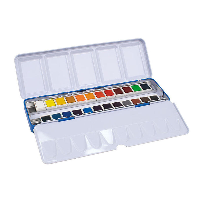 Milan Art Estuche Metalico De 24 Acuarelas Medio Godet - Opacos Y Resistentes A La Luz - Mezclables - Bandeja Abatible
