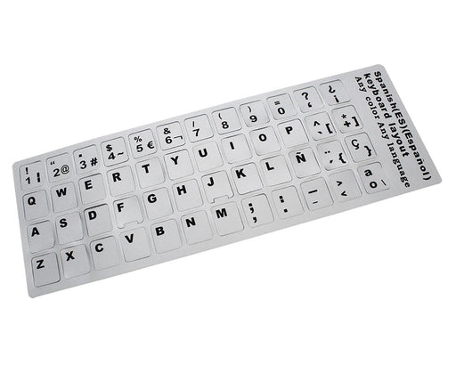 Pegatina Para Convertir Teclado En Español / Castellano Plata Con Letras En Negro