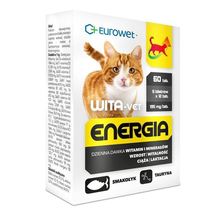 Eurowet Wita-Vet Energia - Suplementos Para Gatos - 60 Tabletas