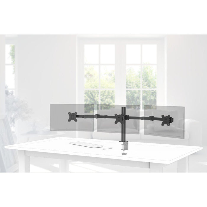 Hama | Soporte Para 3 Monitores De 13" A 27" (Vesa 75x75-100x100, Inclinación +25°/-25°, Giro 180°, Hasta 7kg, Ajustable En Altura), Color Negro