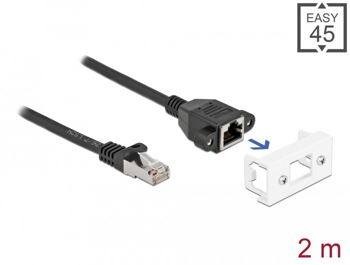 Delock Netzwerk Verlängerungscable Für Easy 45 Modul S Ftp Rj45 Stecker Zu Rj45 Buchse Cat.6a 2 M Schwarz   Weiss
