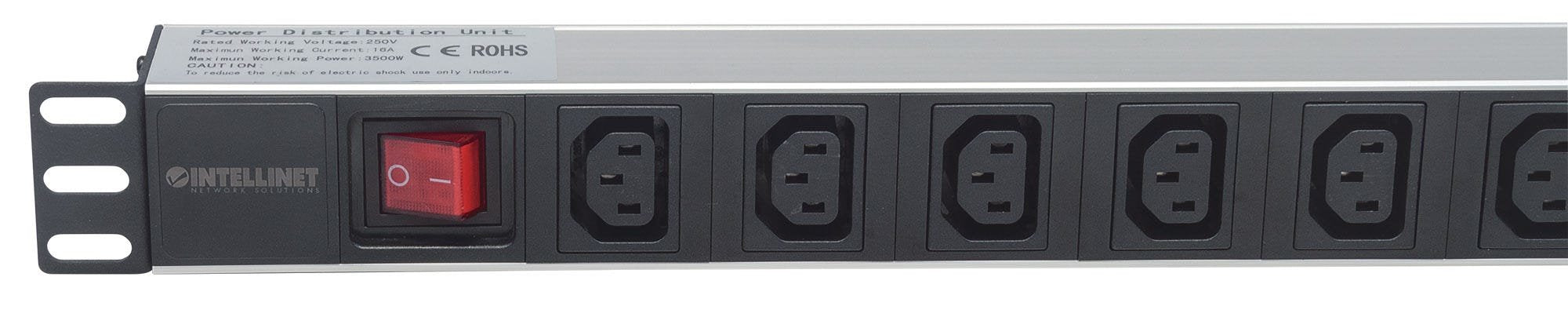 Intellinet Regleta, 1u, Negro, Plata, 8 Salidas Ac, C13 Acoplador, 2 M, 110 - 250 V