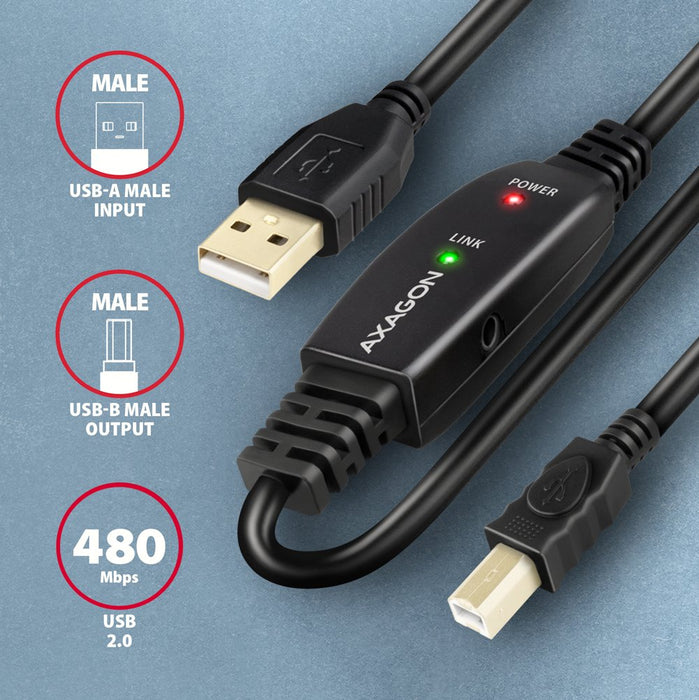 EAN 8595247907219 - Axagon ADR-215B USB 2.0 A-M -> B-M active connecting/repeater cable 15m - Kabel - Digital/Daten cable USB imagen 3