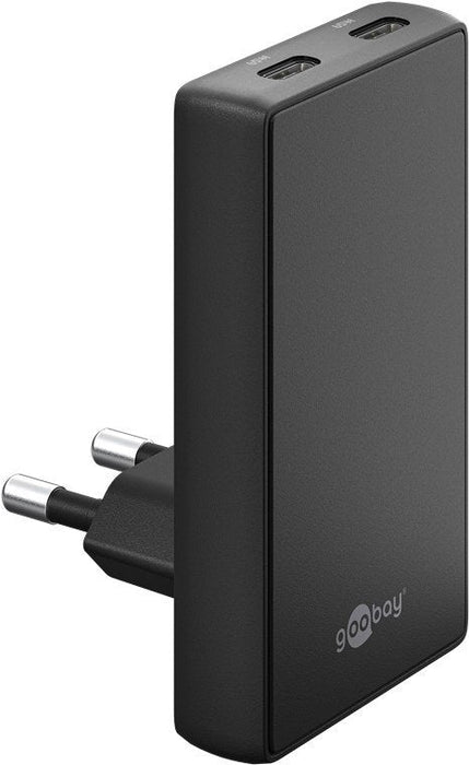 Cargador Rápido Dual Usb-C Pd Gan De 90° De Goobay (Negro, 65 Vatios) 75725