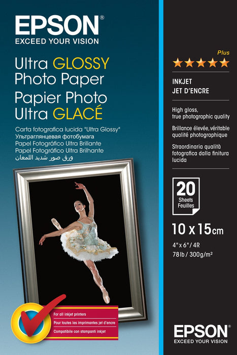 Original Epson Papel Inkjet Fotografico Glossy Ultra 10x15 300gr 20 Hojas