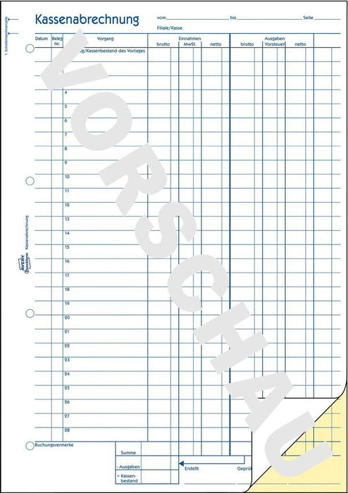 Avery Zweckform Kassenbericht - 40 Hoja - A4 (210 X 297 Mm)