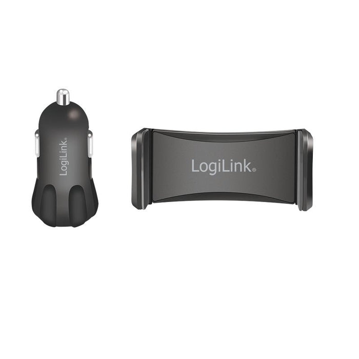 Cargador De Coche Usb Logilink + Soporte Para Smartphone En Un Set