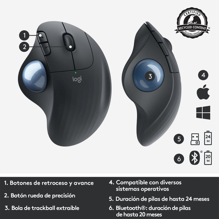 EAN 5099206092273 - Logitech 910-005872 ratón Oficina mano derecha RF Wireless + Bluetooth Trackball 2000 DPI imagen 19