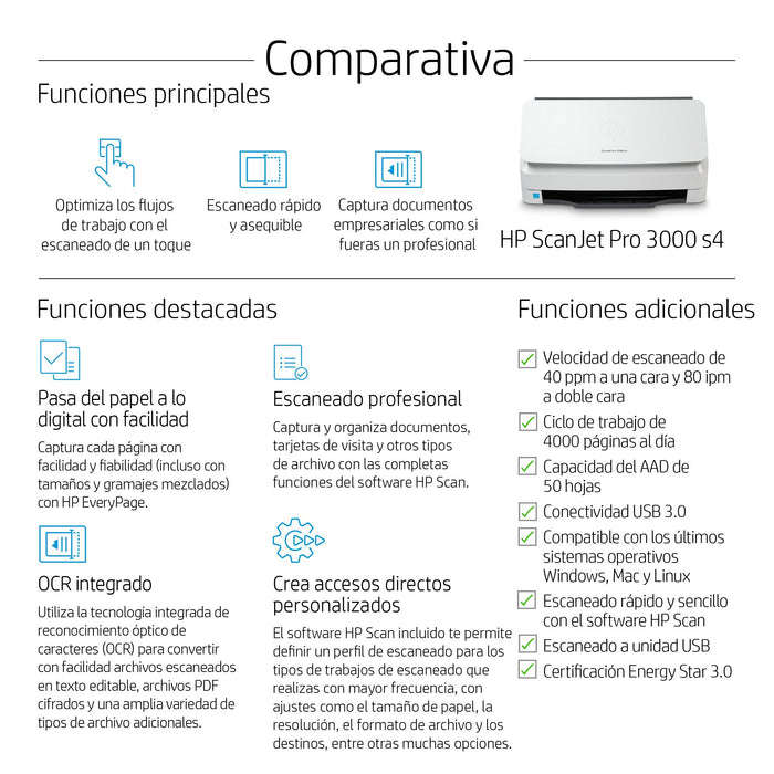 EAN 0193808948619 - HP ScanJet Pro 3000 s4 Escáner alimentado con hojas 600 x 600 DPI A4 Negro, Blanco imagen 3