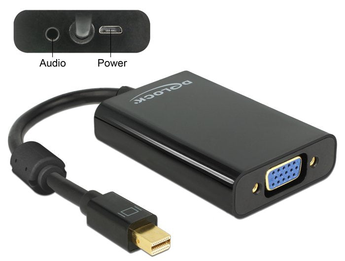 Delock 65598 Adaptador Mini Displayport 1.1 Macho > Vga Hembra + Audio + Alimentación Negro
