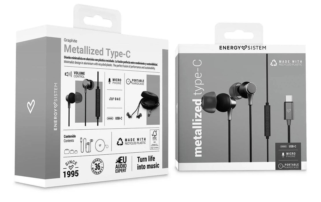 EAN 8432426456741 - Energy Sistem Metallized Type C Auriculares Alámbrico Dentro de oído Llamadas/Música USB Tipo C Negro, Gr imagen 6