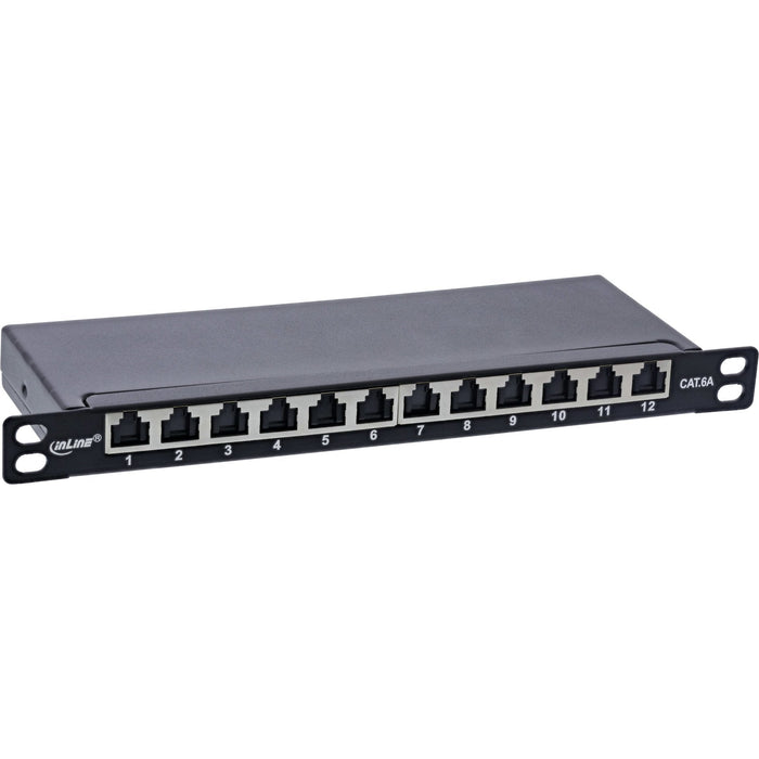Inline® 10" Patch Panel Cat.6a 0.5u 12-Port, With Dust Projoection, Negro