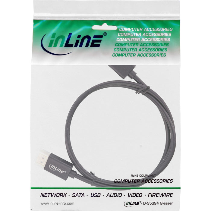 Cable Inline Displayport 1.4, Delgado, 8k4k, Negro, Dorado, 0,5 M
