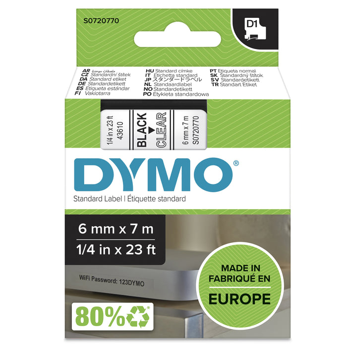 EAN 5411313436106 - DYMO D1 Standard - Black on Transparent - 6mm cinta para impresora de etiquetas Negro sobre transparente imagen 1